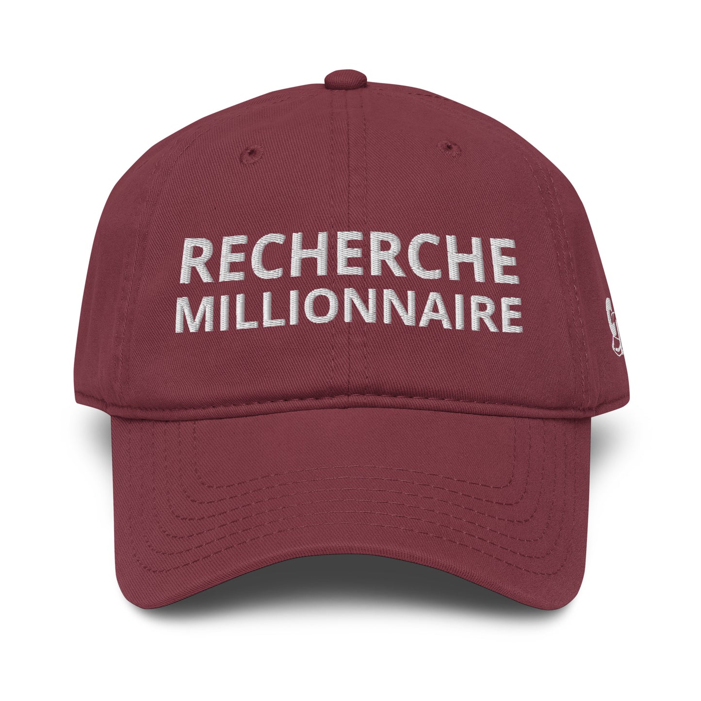 Casquette Baseball, brodée « Recherche Millionnaire », en Bordeaux, vue de face, image 15