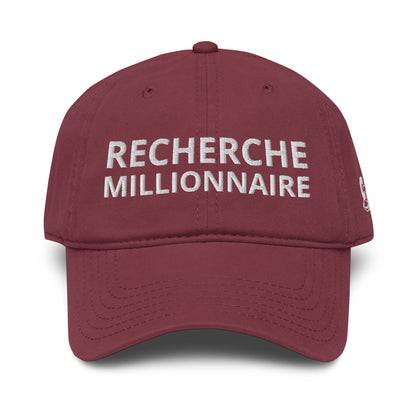 Casquette Baseball, brodée « Recherche Millionnaire », en Bordeaux, vue de face, image 15