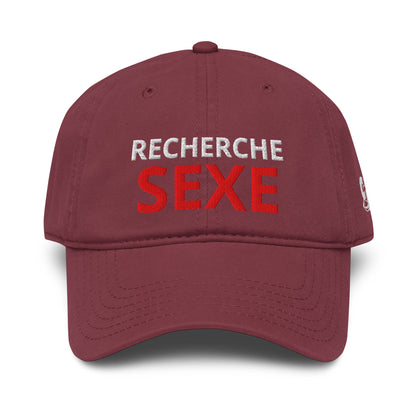 Casquette Baseball, brodée « Recherche SEXE », en Bordeaux, vue de face, image 15