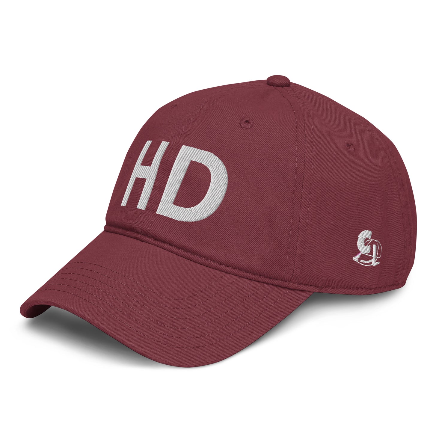 Casquette Baseball, brodée « HD », en Bordeaux, vue de trois quarts, image 2