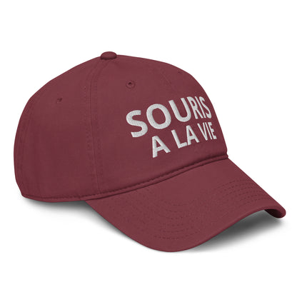 Casquette Baseball, brodée « Souris à la vie », en Bordeaux, vue de trois quarts, image 19