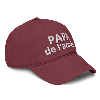 Casquette Baseball, brodée « Papa de l'année », en Bordeaux, vue de trois quarts, image 19