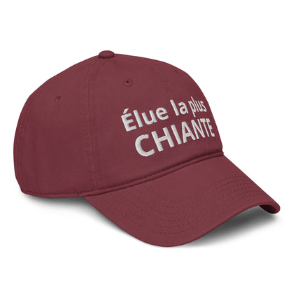 Casquette Baseball, brodée « Élue la plus chiante », en Bordeaux, vue de trois quarts, image 18