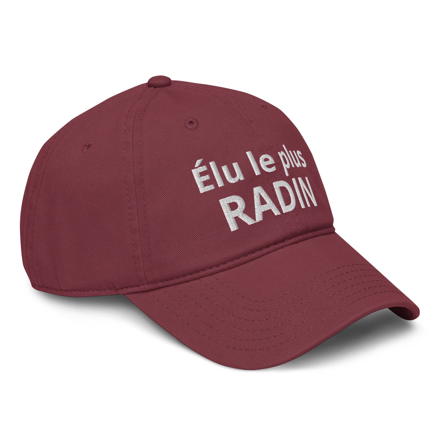 Casquette Baseball, brodée « Élu le plus radin », en Bordeaux, vue de trois quarts, image 17