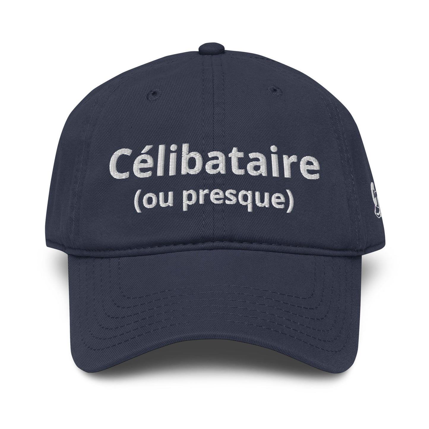 Casquette Baseball, brodée « Célibataire (ou presque) », en Bleu Marine, vue de face, image 10