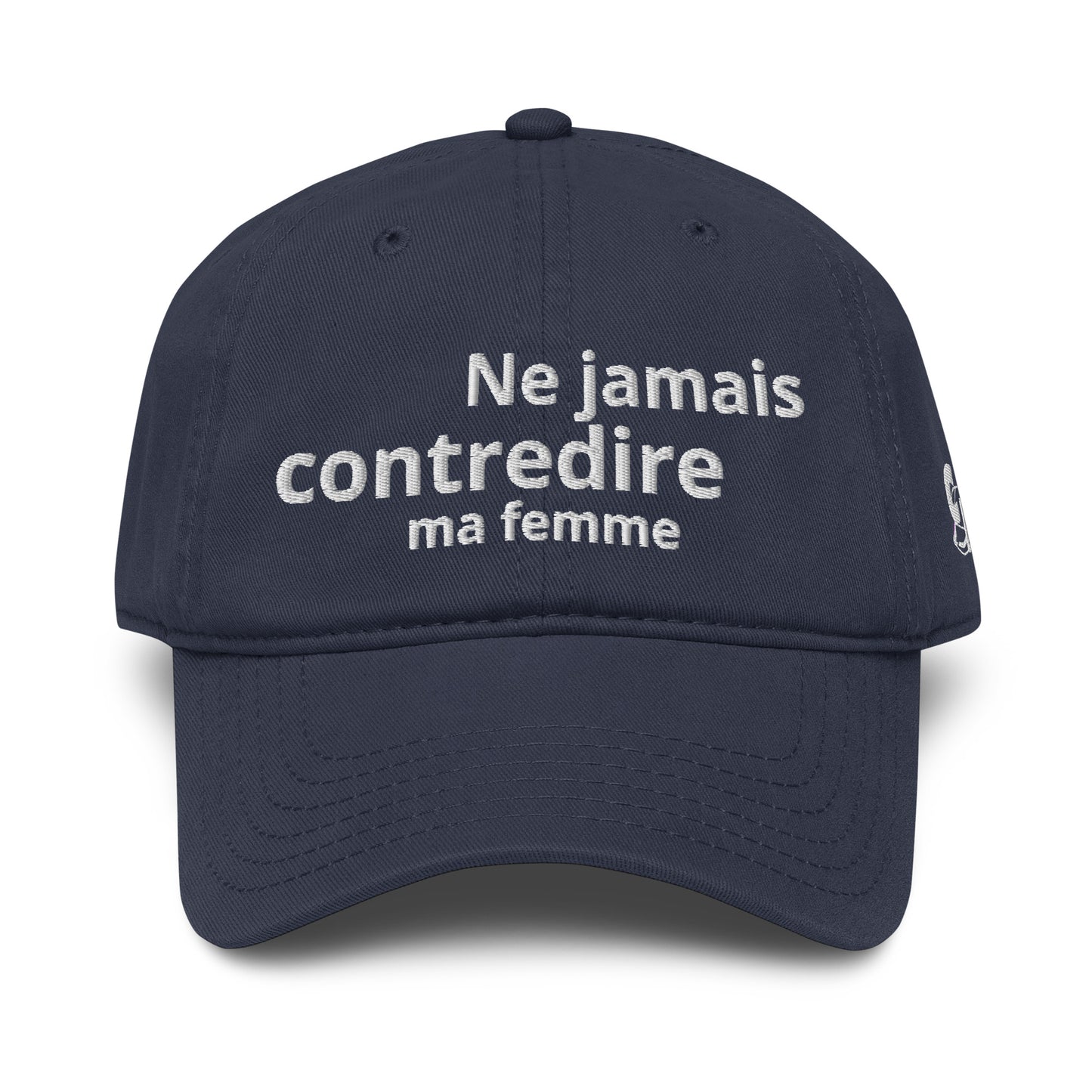 Casquette Baseball, brodée « Ne jamais contredire ma femme », en Bleu Marine, vue de face, image 10
