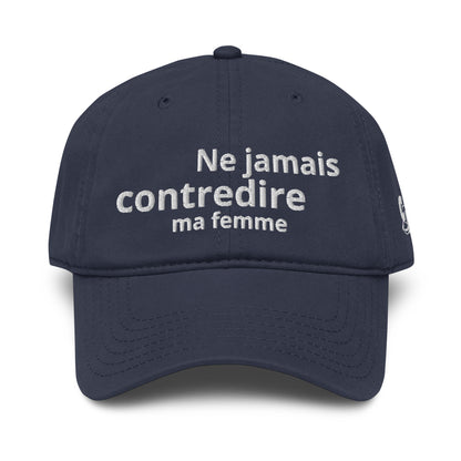 Casquette Baseball, brodée « Ne jamais contredire ma femme », en Bleu Marine, vue de face, image 10