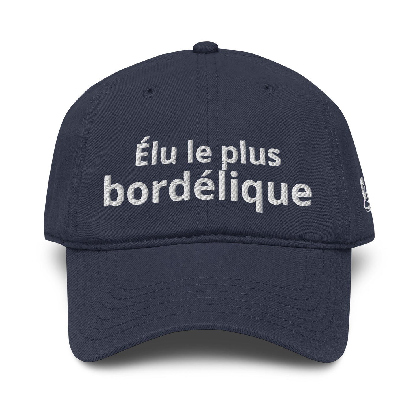 Casquette Baseball, brodée « Élu le plus bordélique », en Bleu Marine, vue de face, image 10