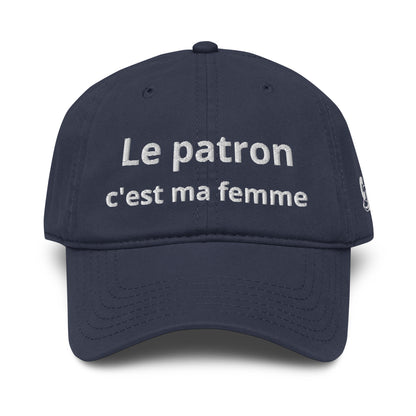 Casquette Baseball, brodée « Le patron c'est ma femme », en Bleu Marine, vue de face, image 10