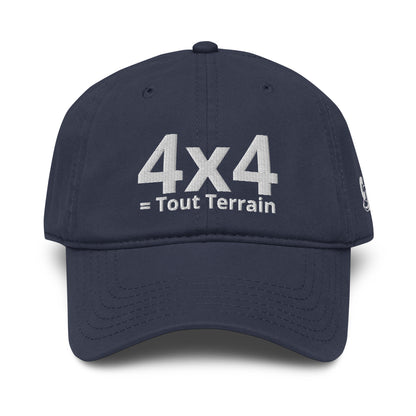 Casquette Baseball, brodée « 4x4 = Tout Terrain », en Bleu Marine, vue de face, image 10