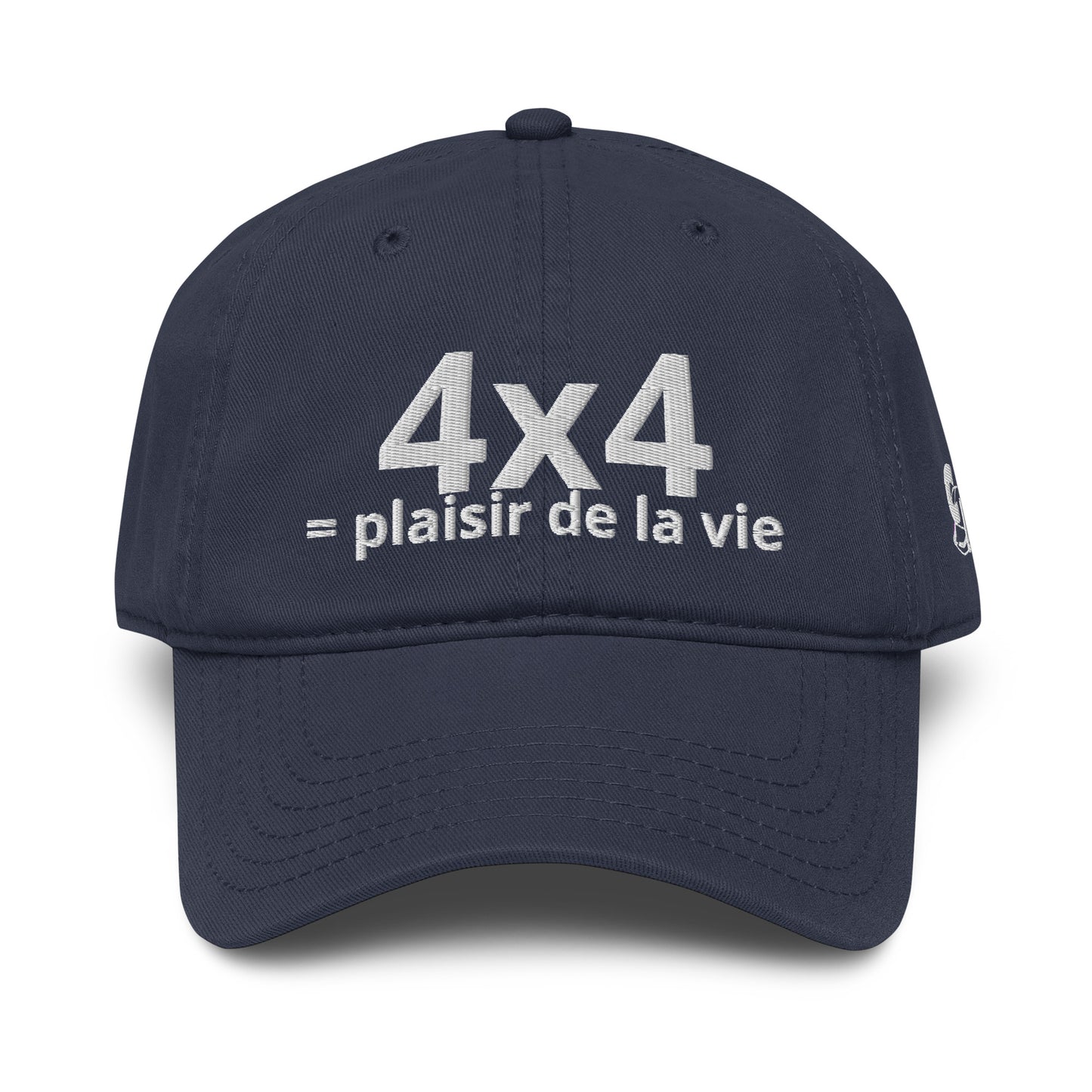 Casquette Baseball, brodée « 4x4 = plaisir de la vie », en Bleu Marine, vue de face, image 10