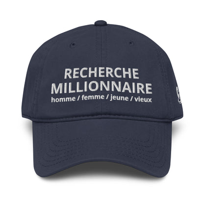 Casquette Baseball, brodée « Recherche Millionnaire », en Bleu Marine, vue de face, image 10