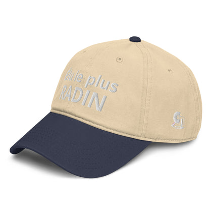 Casquette Baseball, brodée « Élu le plus radin », en Bleu Marine, vue de trois quarts, image 3