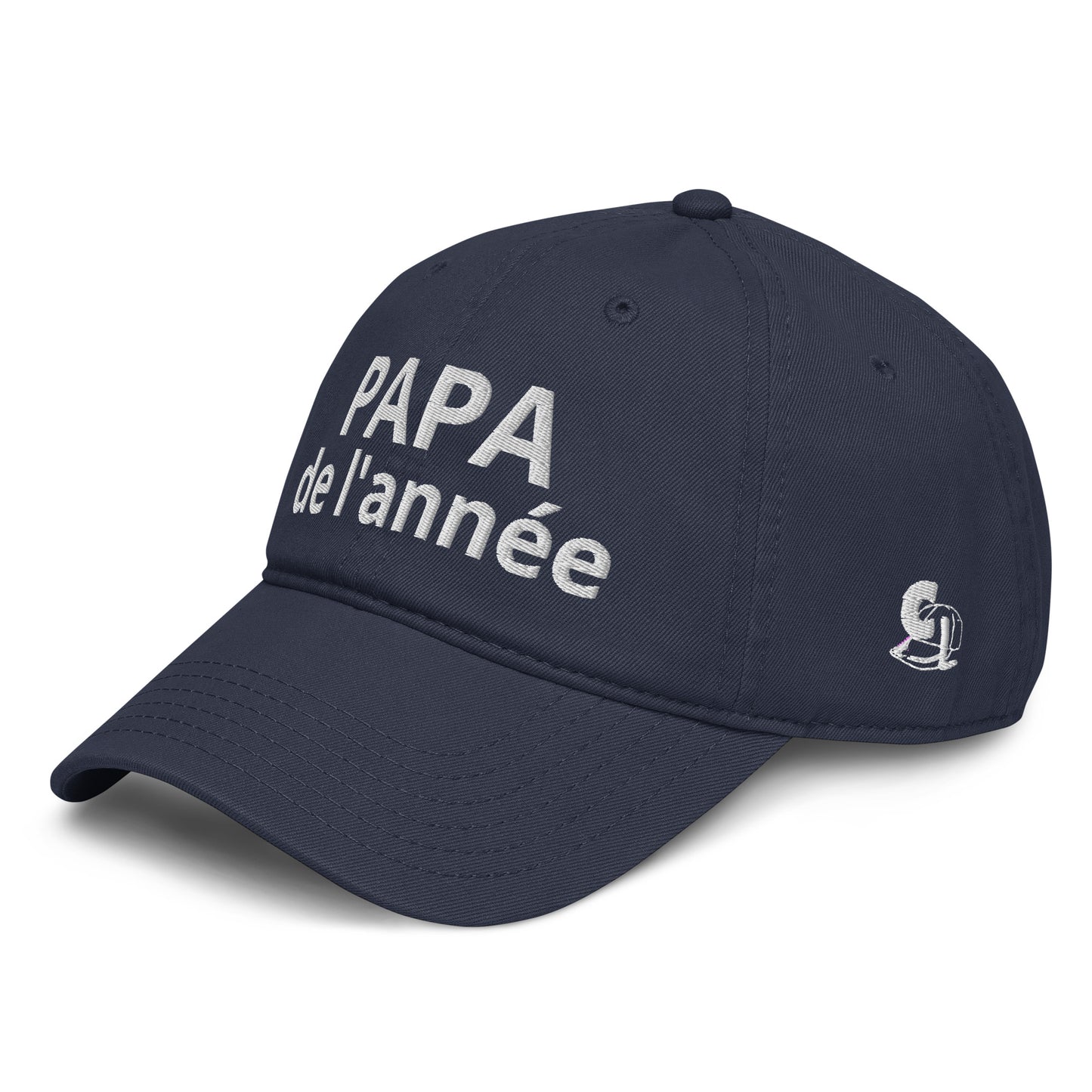 Casquette Baseball, brodée « Papa de l'année », en Bleu Marine, vue de trois quarts, image 3