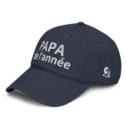 Casquette Baseball, brodée « Papa de l'année », en Bleu Marine, vue de trois quarts, image 3