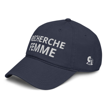 Casquette Baseball, brodée « Recherche Femme », en Bleu Marine, vue de trois quarts, image 4