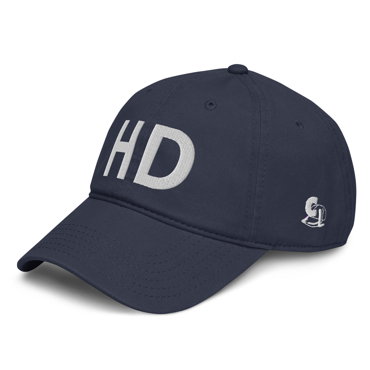 Casquette Baseball, brodée « HD », en Bleu Marine, vue de trois quarts, image 4