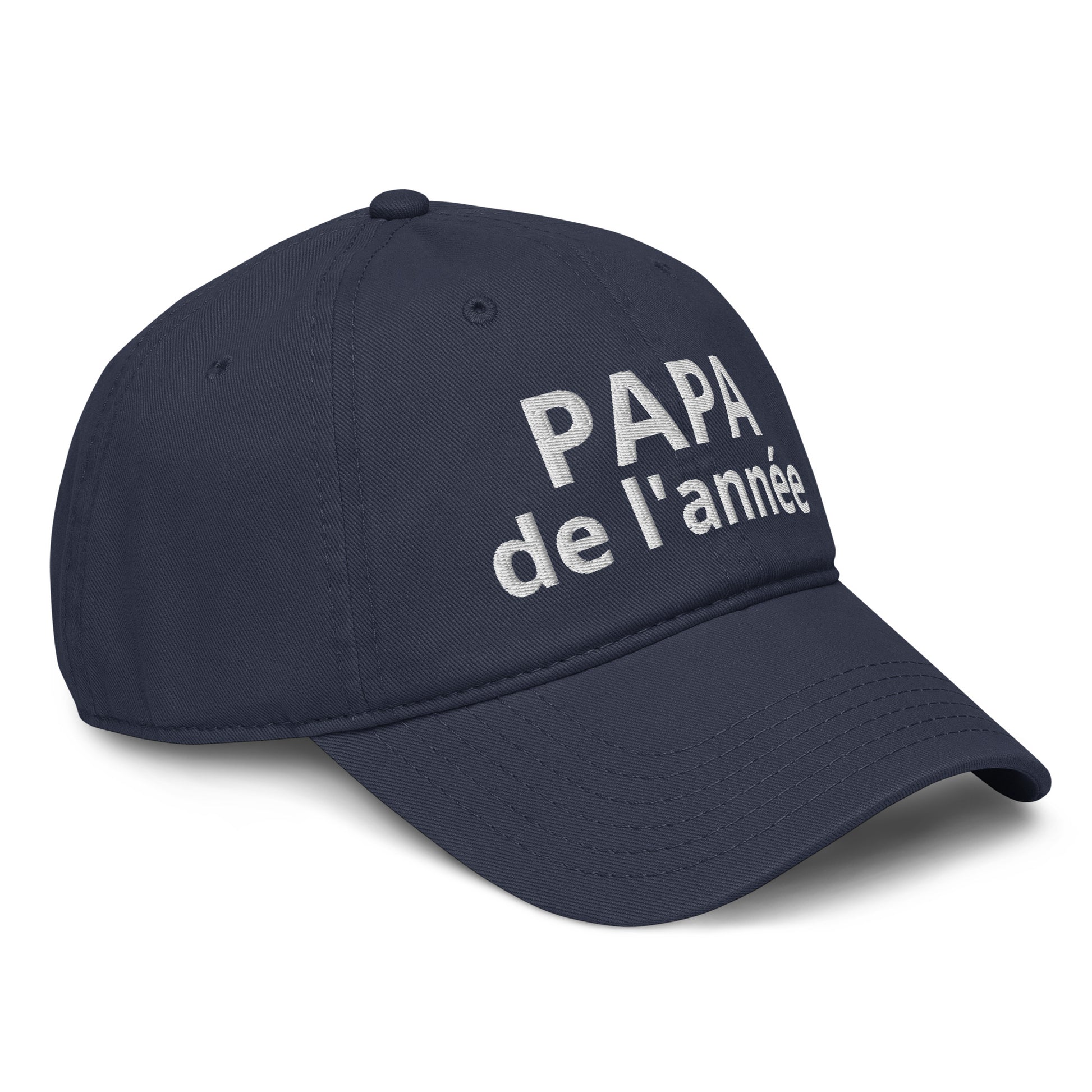 Casquette Baseball, brodée « Papa de l'année », en Bleu Marine, vue de trois quarts, image 12