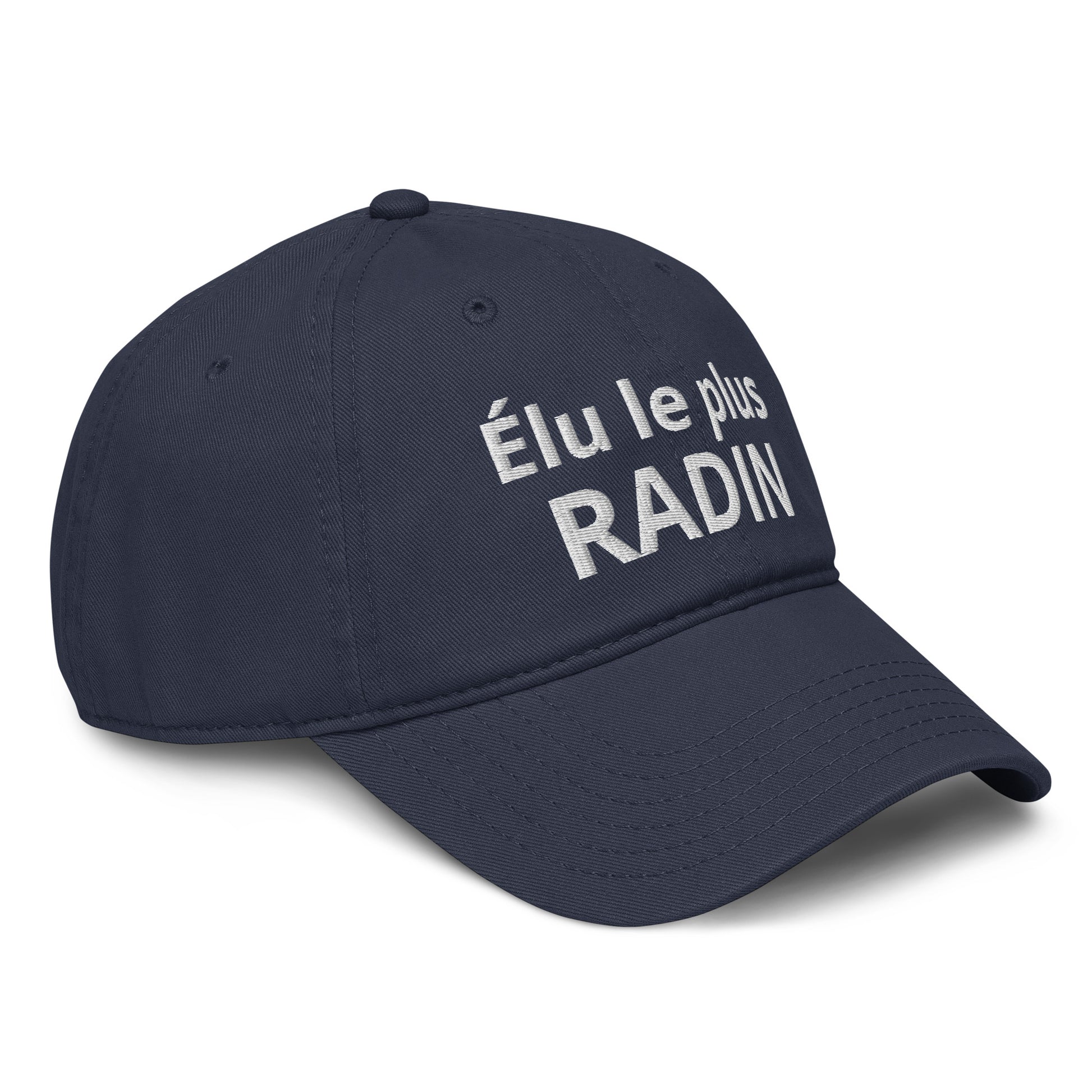 Casquette Baseball, brodée « Élu le plus radin », en Bleu Marine, vue de trois quarts, image 12