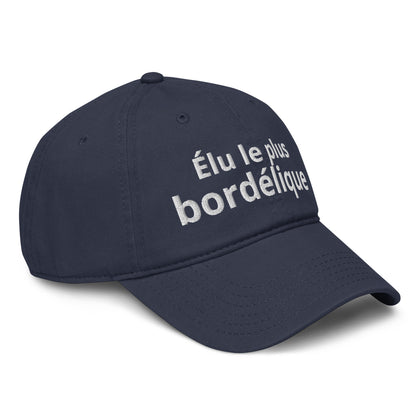 Casquette Baseball, brodée « Élu le plus bordélique », en Bleu Marine, vue de trois quarts, image 12