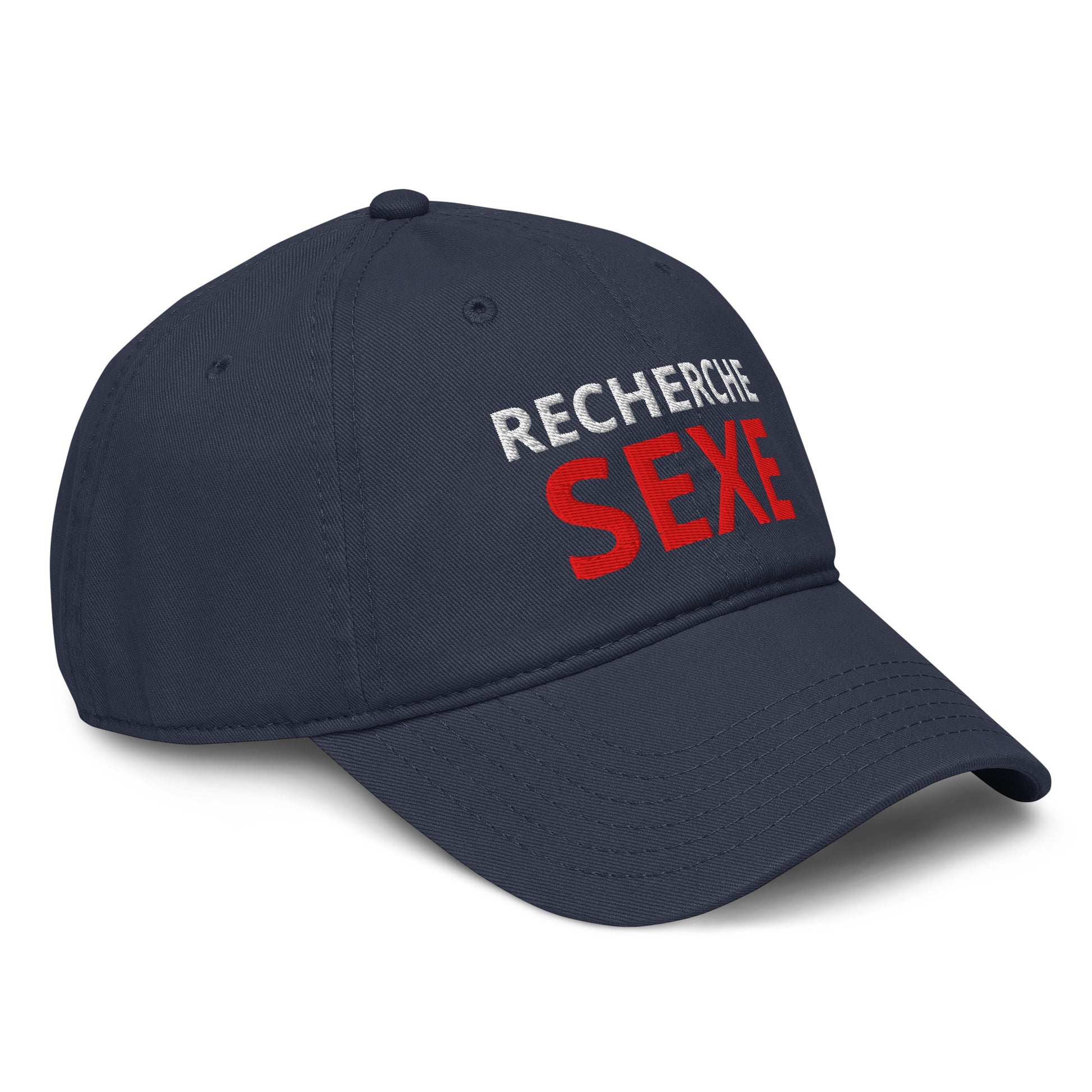 Casquette Baseball, brodée « Recherche SEXE », en Bleu Marine, vue de trois quarts, image 12