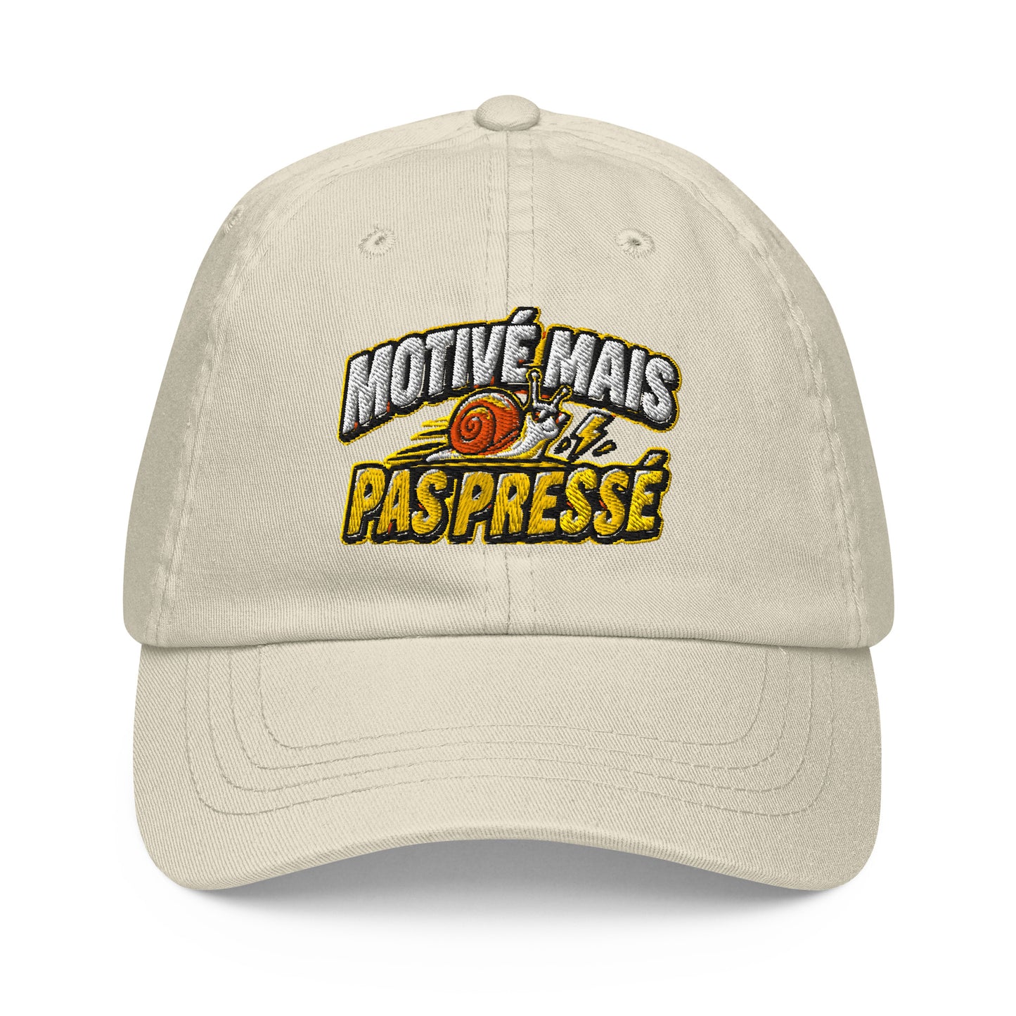Casquette Baseball, brodée « Motivé mais pas pressé », en Beige, vue de face, image 6
