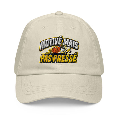 Casquette Baseball, brodée « Motivé mais pas pressé », en Beige, vue de face, image 6