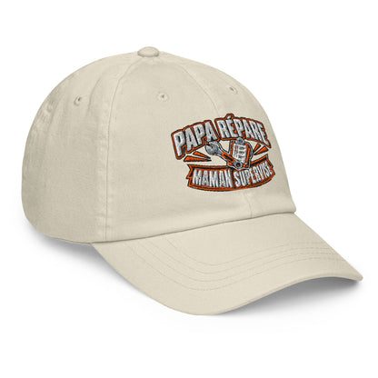 Casquette Baseball, brodée « Papa répare, Maman supervise », en Beige, vue de trois quarts, image 10