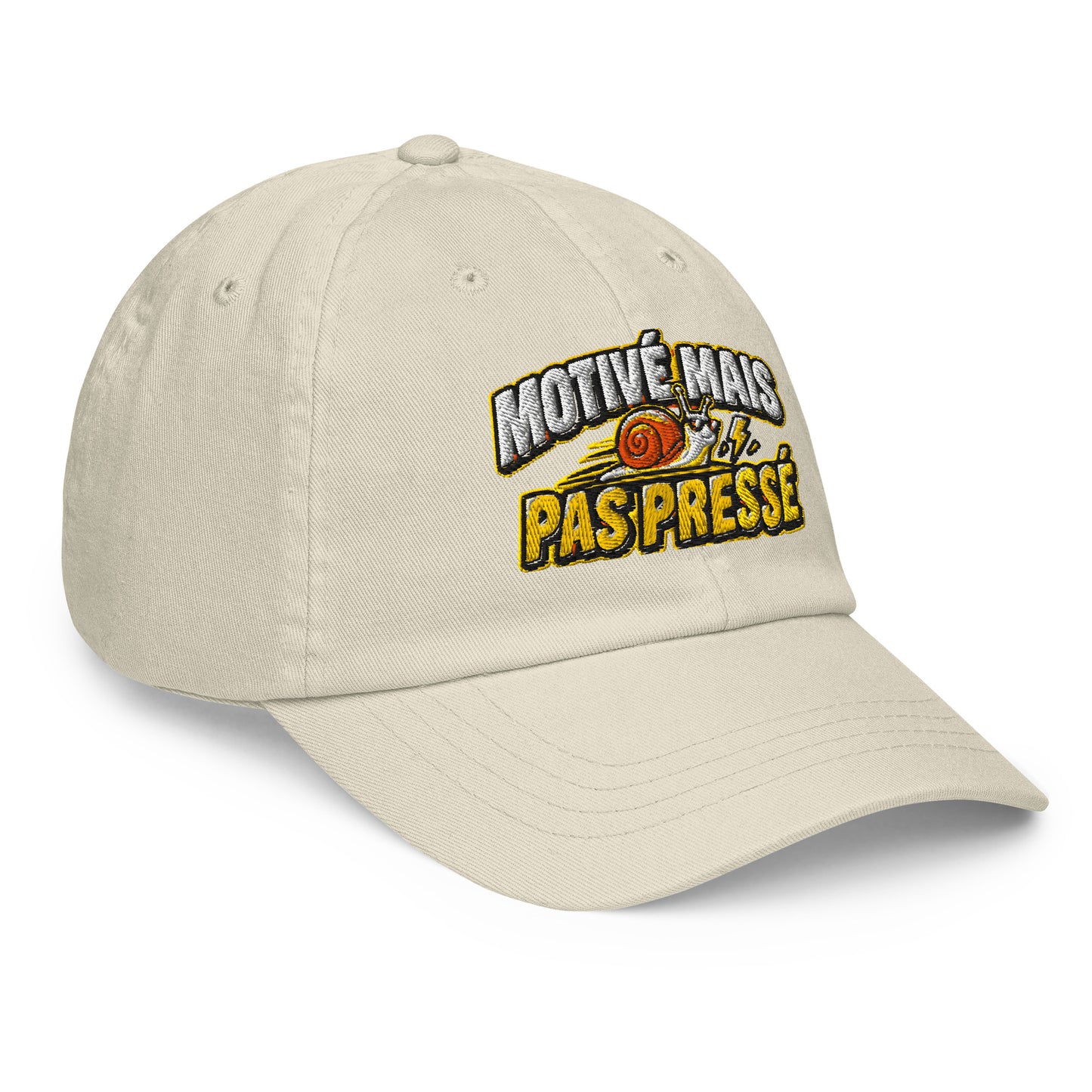 Casquette Baseball, brodée « Motivé mais pas pressé », en Beige, vue de trois quarts, image 10