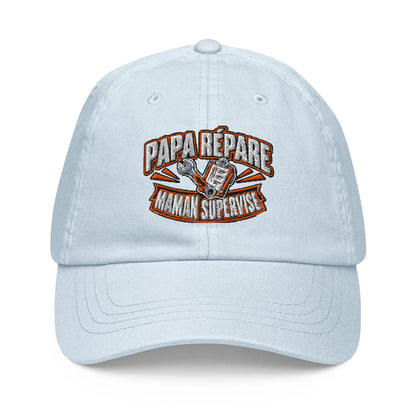 Casquette Baseball, brodée « Papa répare, Maman supervise », en Pastel Blue, vue de face, image 4
