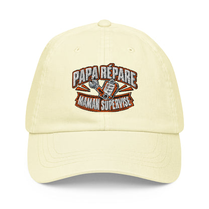 Casquette Baseball, brodée « Papa répare, Maman supervise », en Pastel Lemon, vue de face, image 5