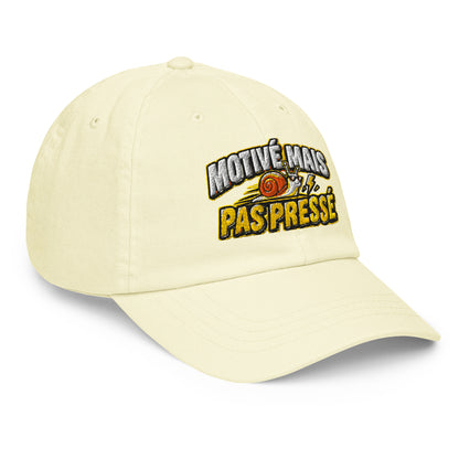 Casquette Baseball, brodée « Motivé mais pas pressé », en Pastel Lemon, vue de trois quarts, image 26