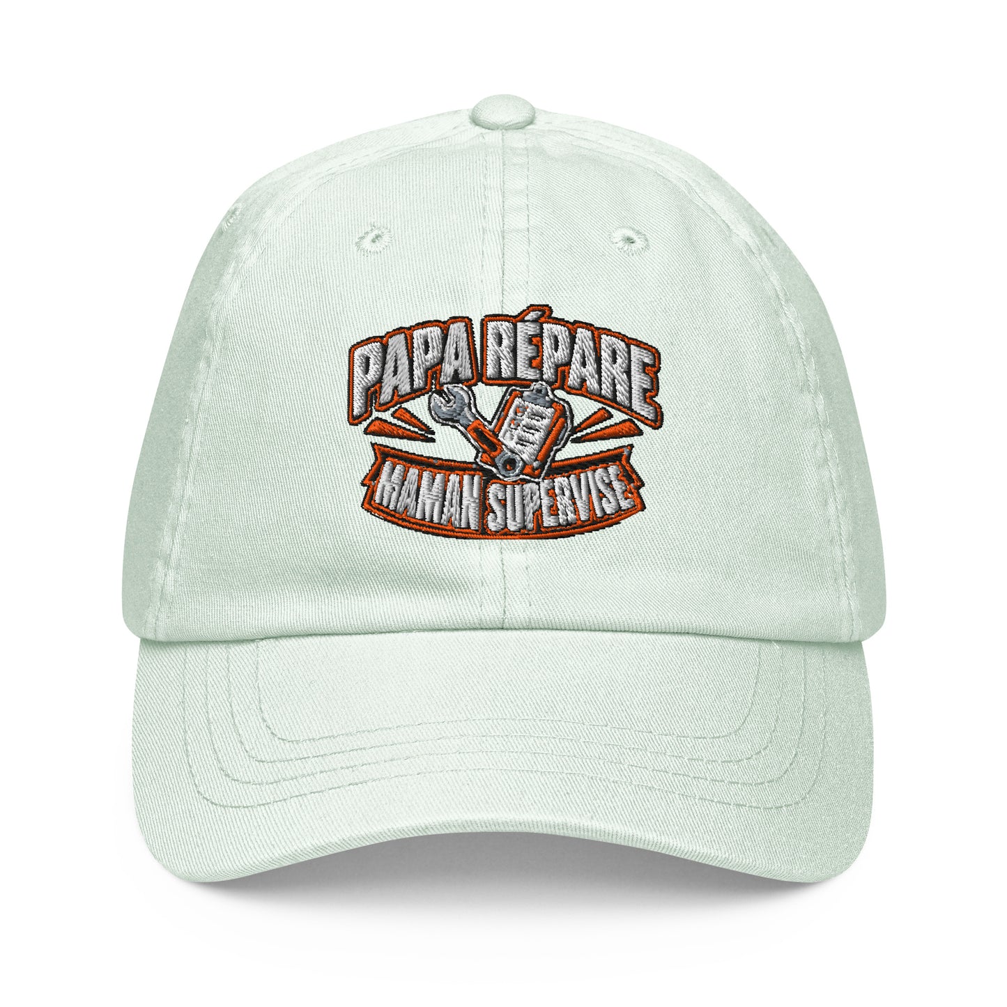 Casquette Baseball, brodée « Papa répare, Maman supervise », en Pastel Mint, vue de face, image 6