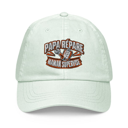 Casquette Baseball, brodée « Papa répare, Maman supervise », en Pastel Mint, vue de face, image 6