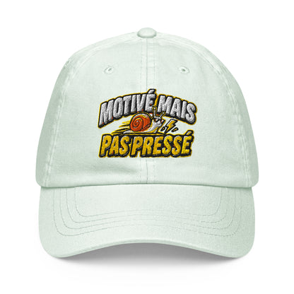 Casquette Baseball, brodée « Motivé mais pas pressé », en Pastel Mint, vue de face, image 5