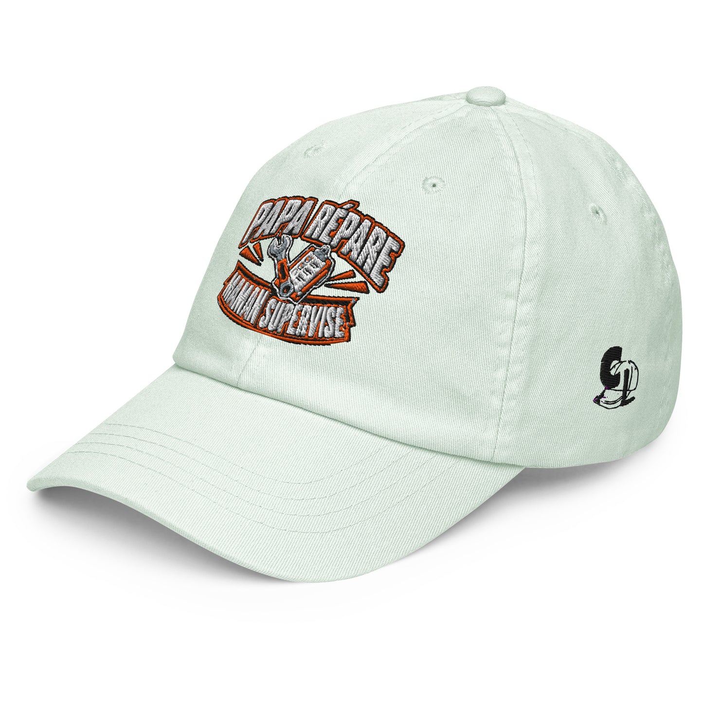 Casquette Baseball, brodée « Papa répare, Maman supervise », en Pastel Mint, vue de trois quarts, image 28