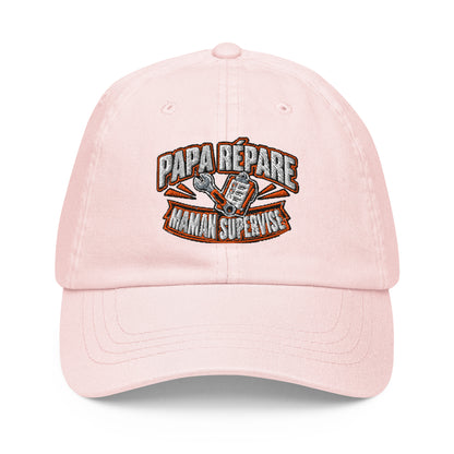 Casquette Baseball, brodée « Papa répare, Maman supervise », en Pastel Pink, vue de face, image 2