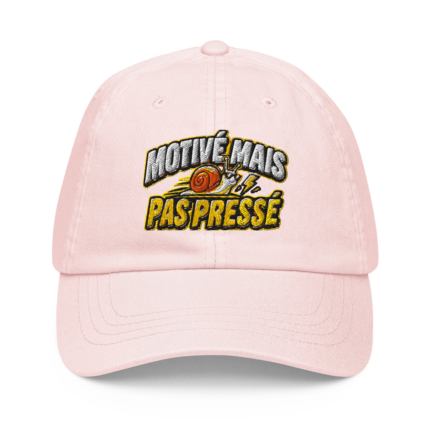 Casquette Baseball, brodée « Motivé mais pas pressé », en Pastel Pink, vue de face, image 4