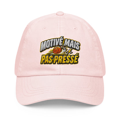 Casquette Baseball, brodée « Motivé mais pas pressé », en Pastel Pink, vue de face, image 4