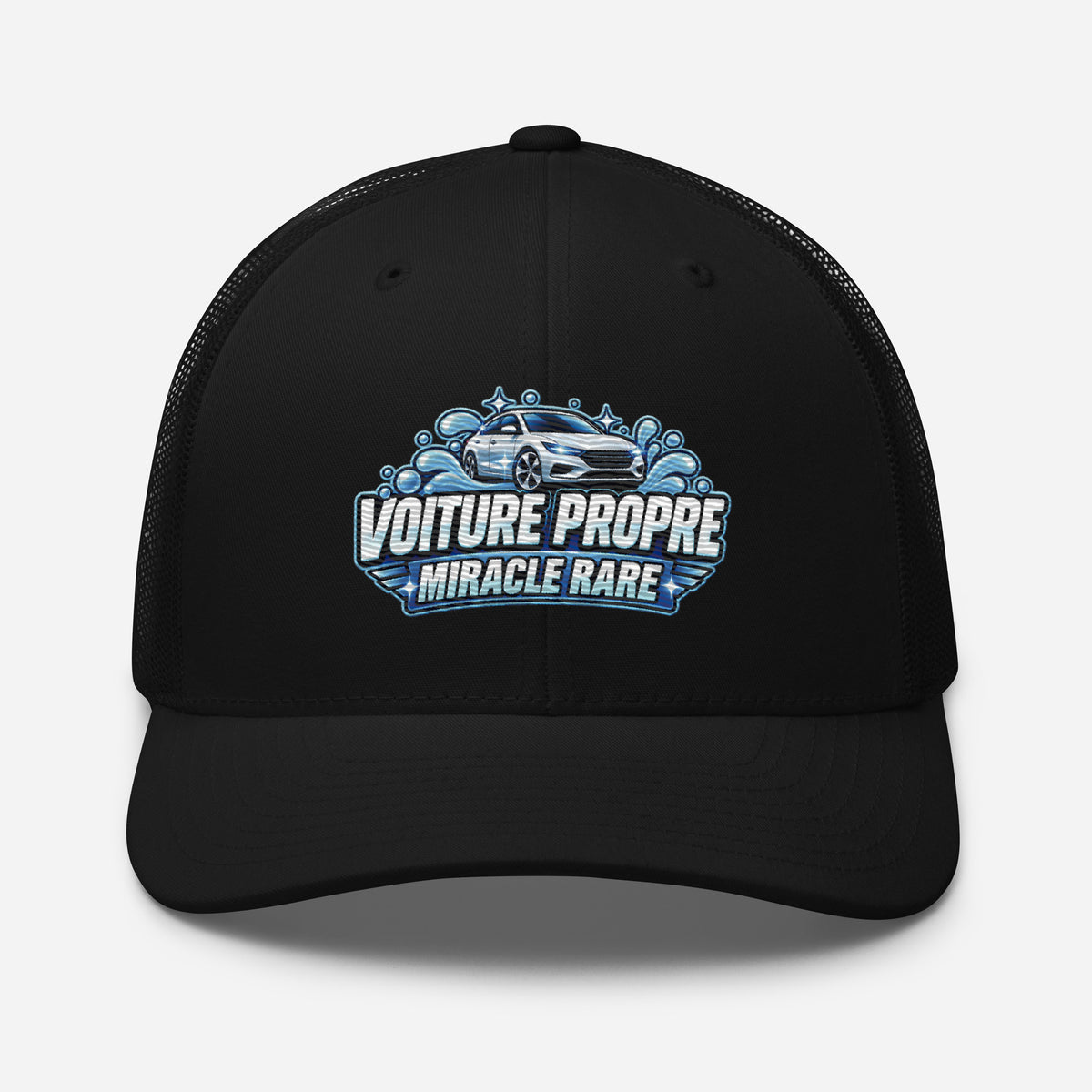 Casquette Trucker, brodée « Voiture propre, miracle rare », en Noir, vue de face, image 3