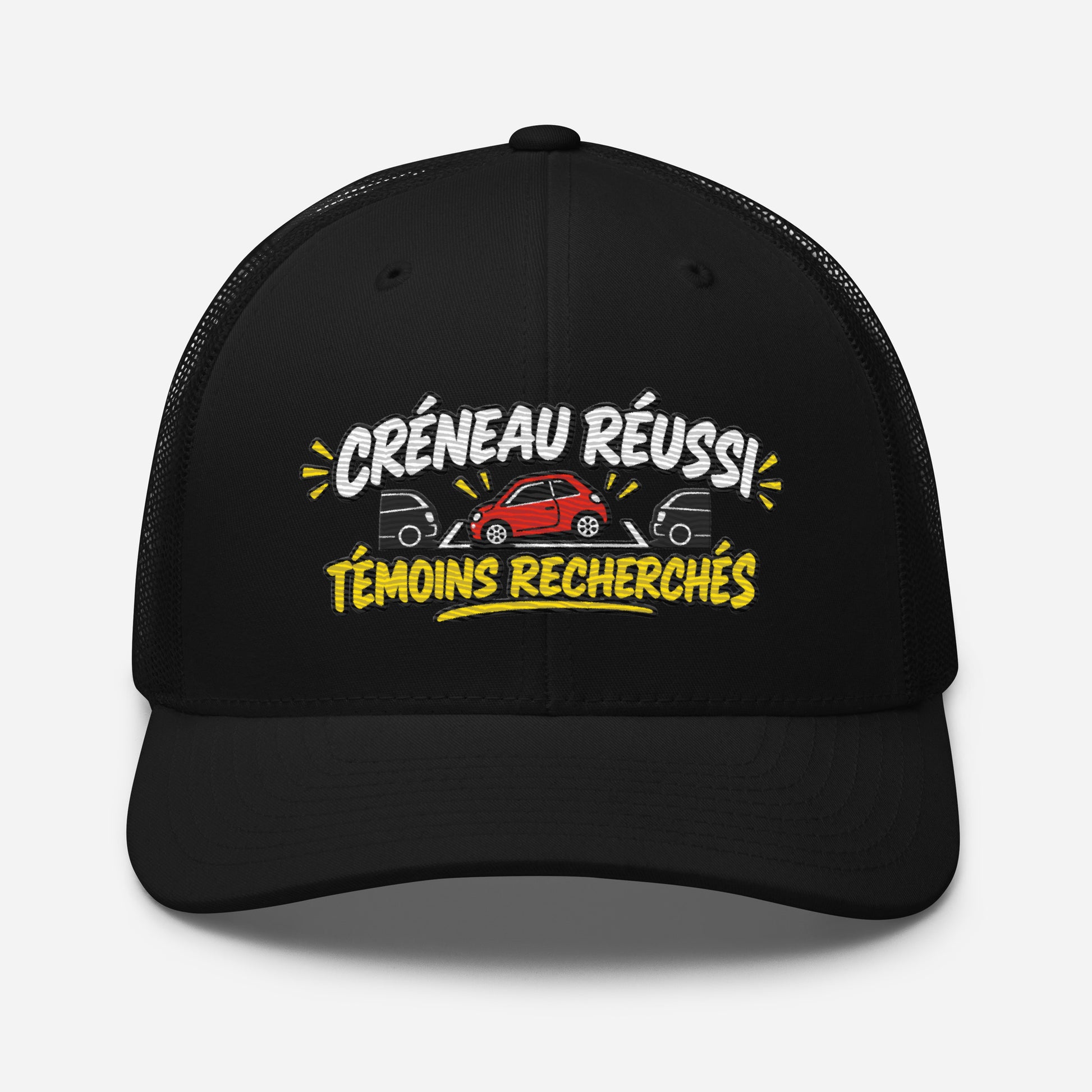 Casquette Trucker, brodée « Créneau réussi, Témoins recherchés », en Noir, vue de face, image 3