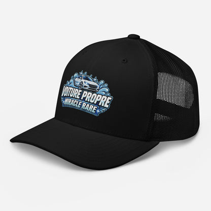 Casquette Trucker, brodée « Voiture propre, miracle rare », en Noir, vue de trois quarts, image 5