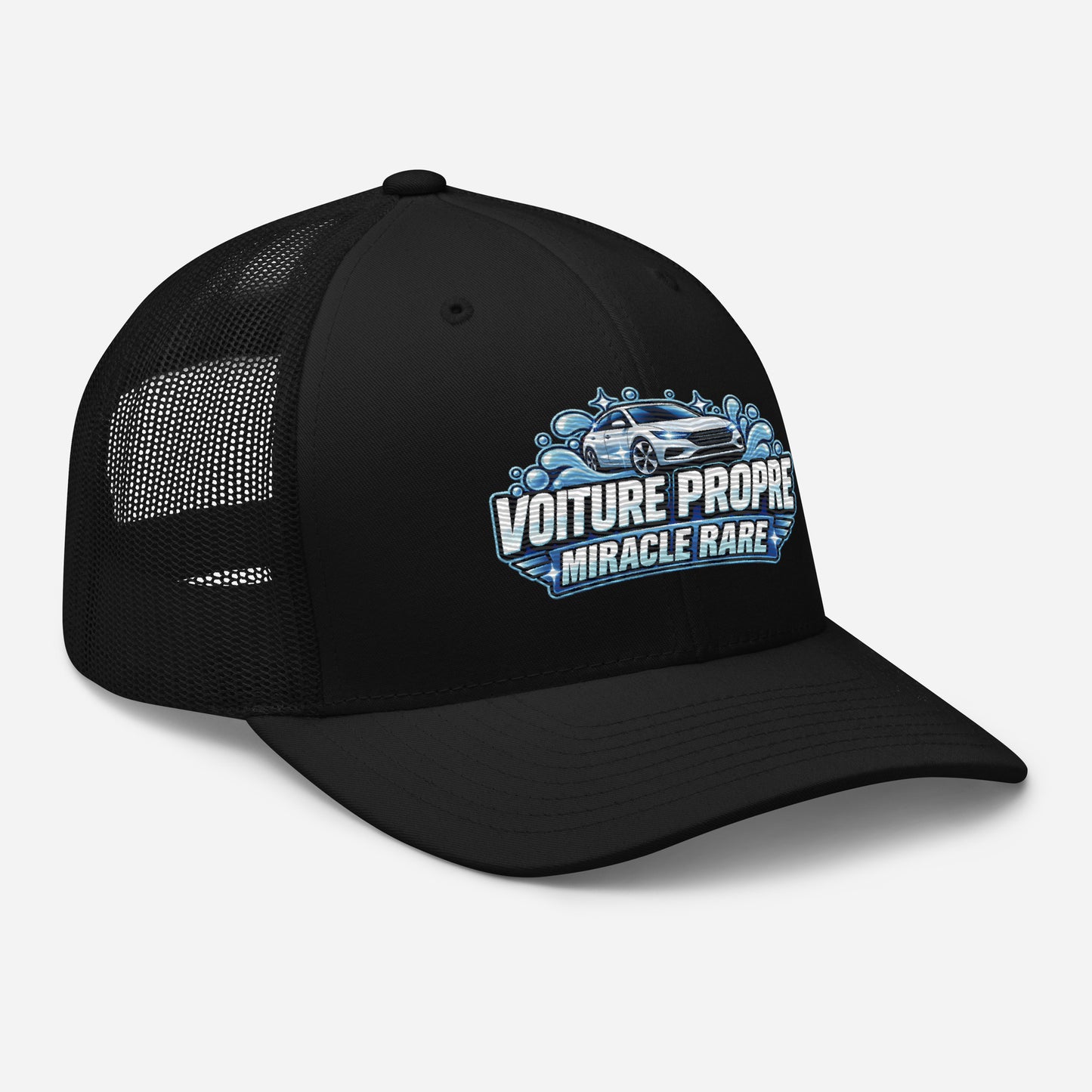 Casquette Trucker, brodée « Voiture propre, miracle rare », en Noir, vue de trois quarts, image 7