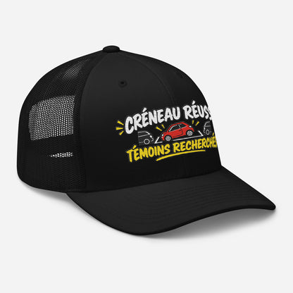 Casquette Trucker, brodée « Créneau réussi, Témoins recherchés », en Noir, vue de trois quarts, image 7