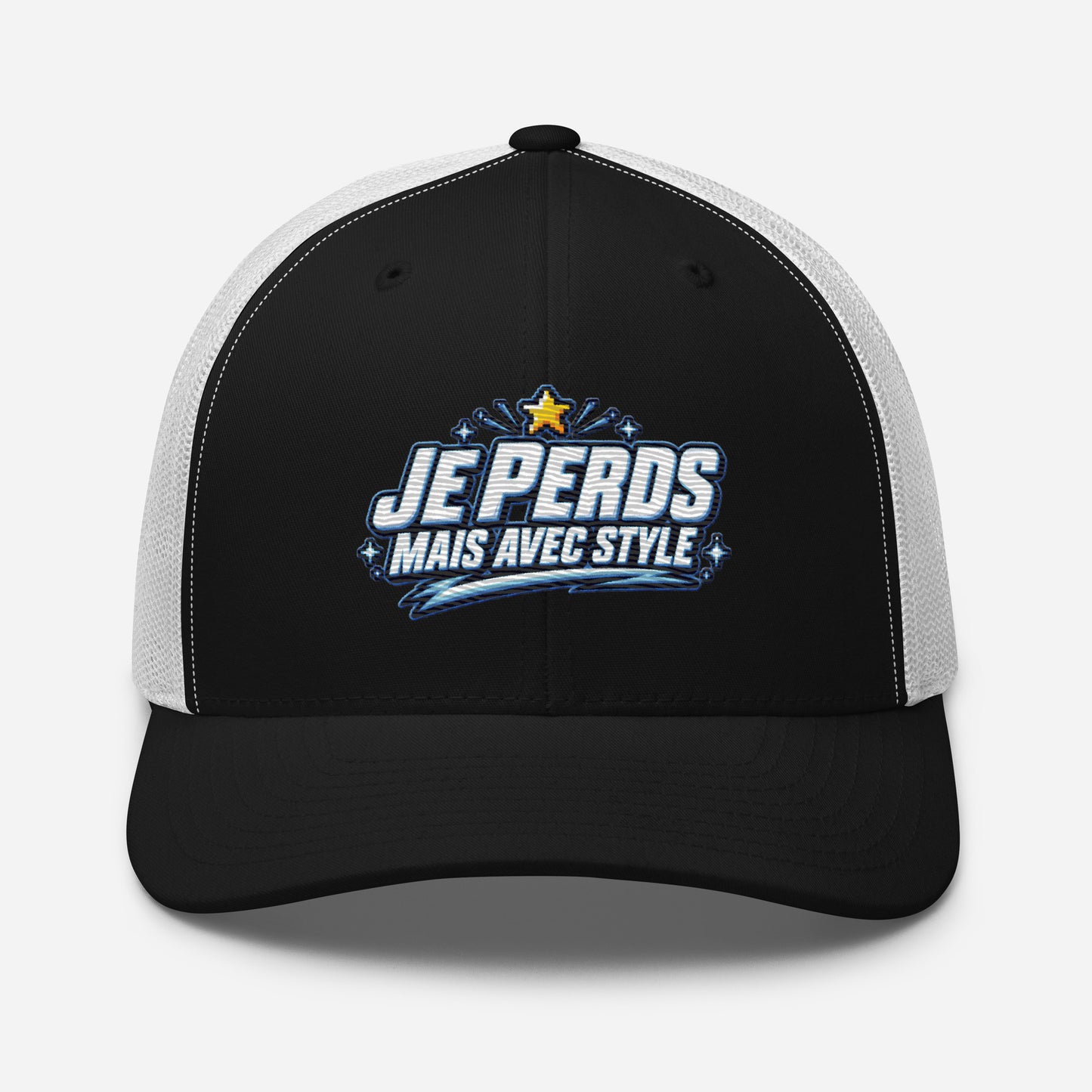 Casquette Trucker, brodée « Je perds mais avec style », en Noir, vue de face, image 9