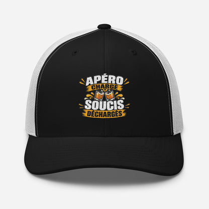 Casquette Trucker, brodée « Apéro chargé, soucis déchargés », en Noir, vue de face, image 9