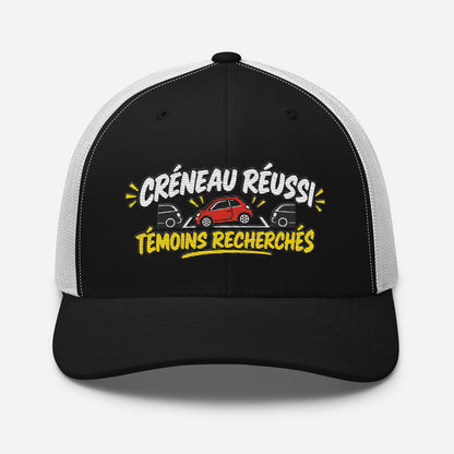 Casquette Trucker, brodée « Créneau réussi, Témoins recherchés », en Noir, vue de face, image 9