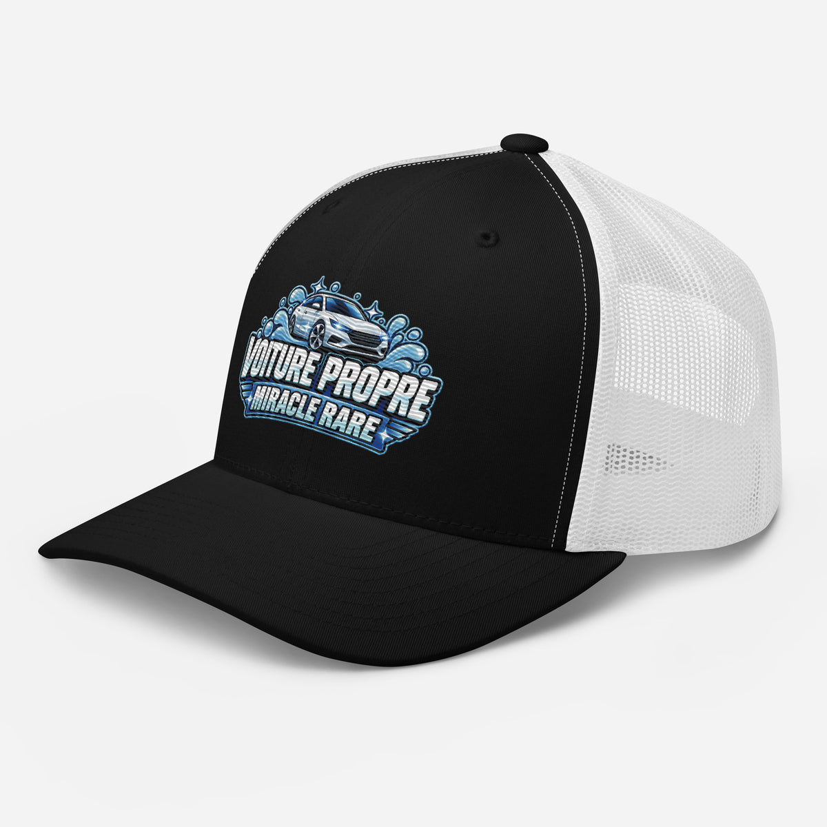 Casquette Trucker, brodée « Voiture propre, miracle rare », en Noir, vue de trois quarts, image 11