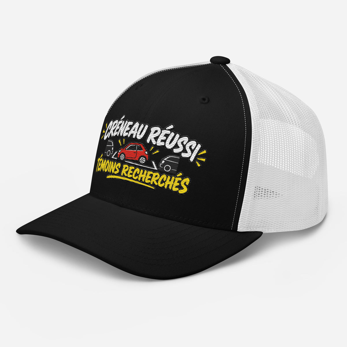 Casquette Trucker, brodée « Créneau réussi, Témoins recherchés », en Noir, vue de trois quarts, image 11