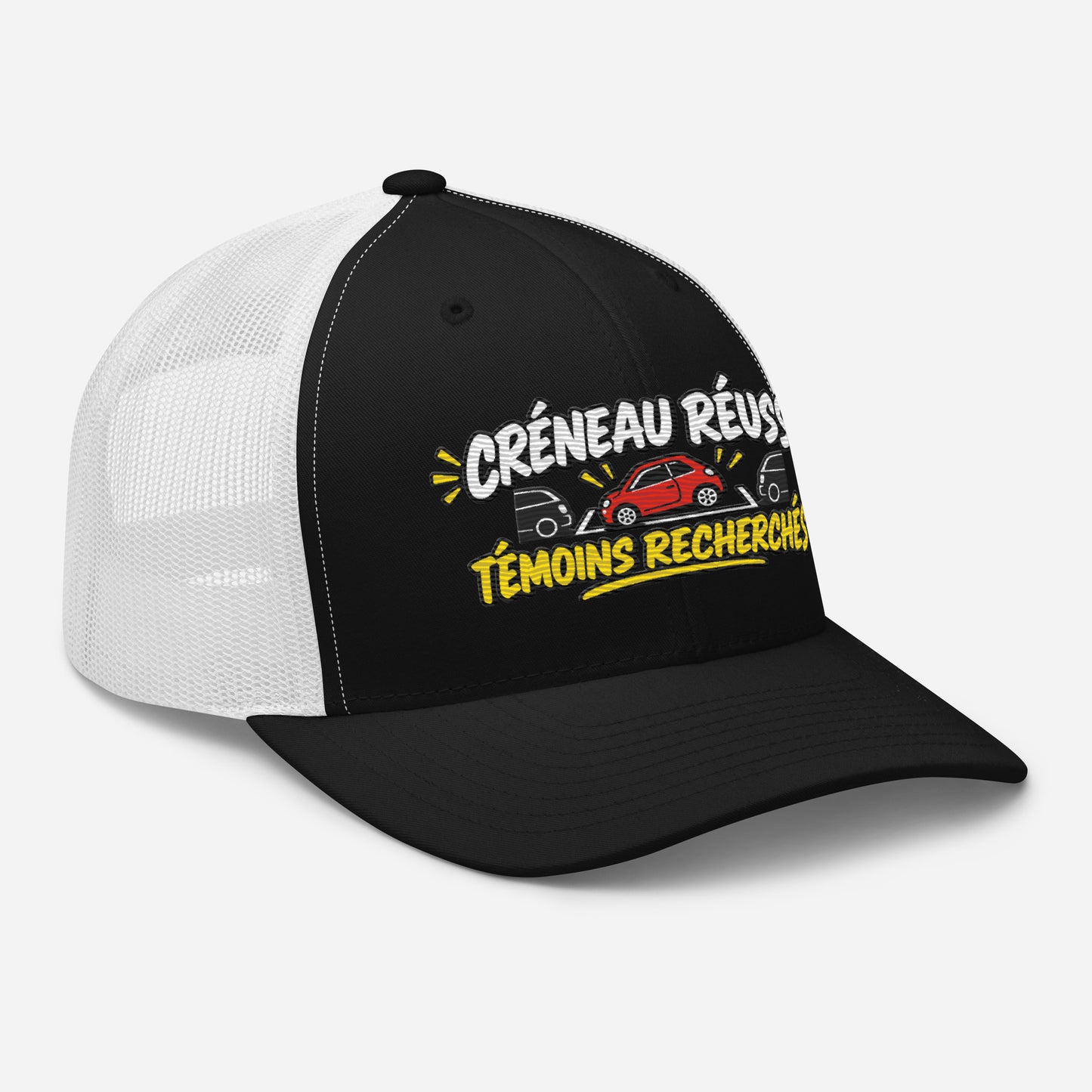 Casquette Trucker, brodée « Créneau réussi, Témoins recherchés », en Noir, vue de trois quarts, image 13